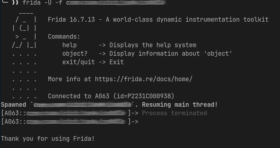 Process terminated Frida